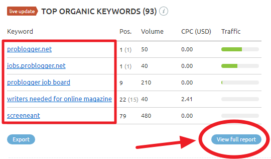 Top Orgainic Keywords